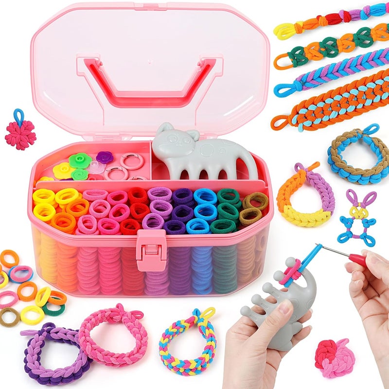FUNiOi Kids Art and Craft Kit, Rubber Band Bracelet Make Toy, Cat Weaving Comb, 1000+ Colorful Hair Ties, DIY, Organizer Case, Gift for Girls 7-12 Years - Image 1